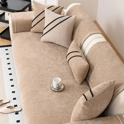 Khaki Lightweight Chenille Non-Slip Sofa Cover – view 2