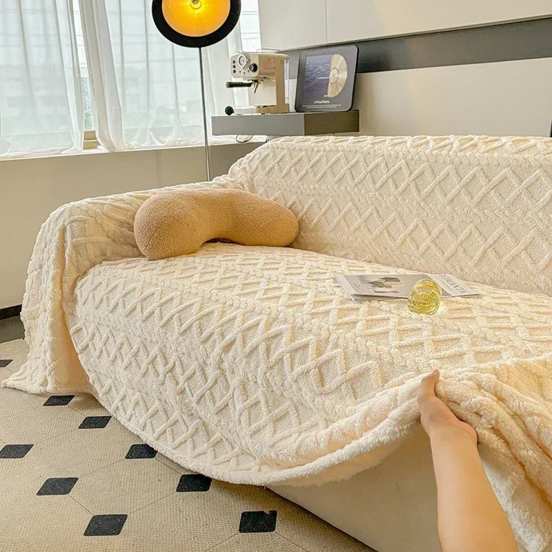 Light Beige Coral Fleece Sofa Throw