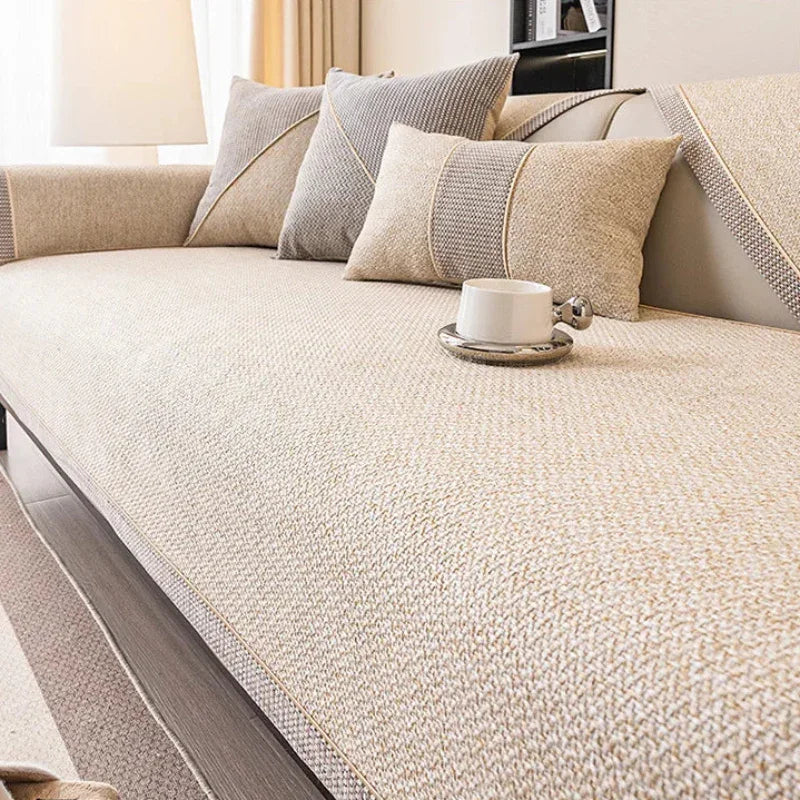 Light Beige Cotton-Linen Non-Slip Sofa Protector