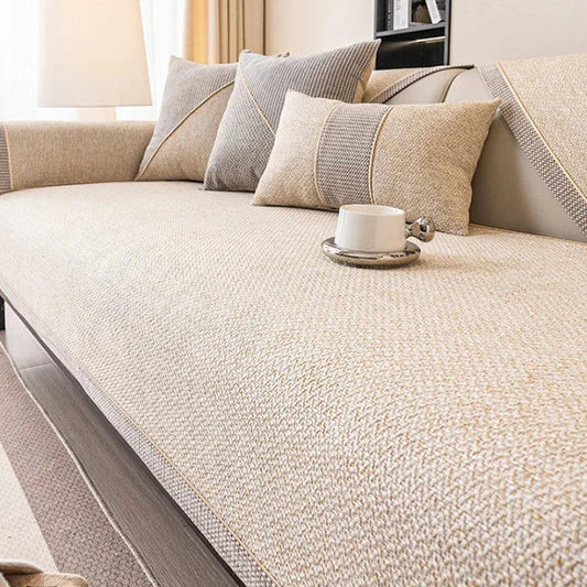 Light Beige Cotton-Linen Non-Slip Sofa Protector