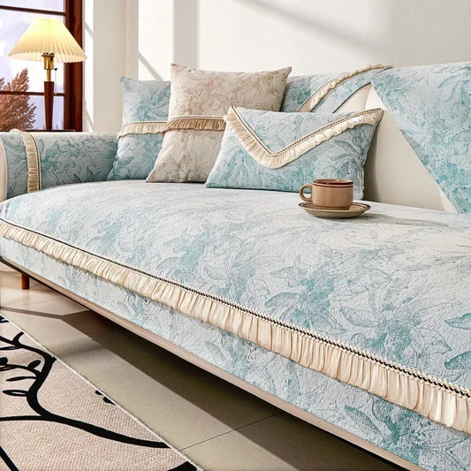 Light Blue Chenille Non-Slip Sofa Protector – Model A1