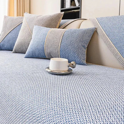 Light Blue Cotton-Linen Non-Slip Sofa Protector – view 2