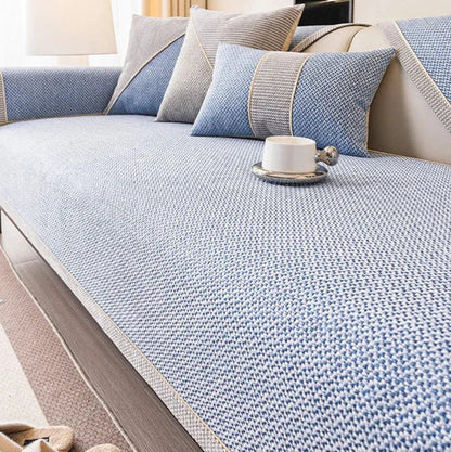 Light Blue Cotton-Linen Non-Slip Sofa Protector – view 4