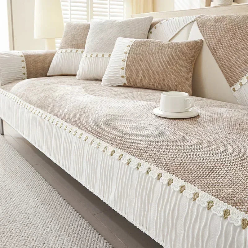 Light Brown Chenille Non-Slip Sofa Protector – 9 Sizes