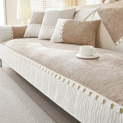 Light Brown Chenille Non-Slip Sofa Protector – 9 Sizes