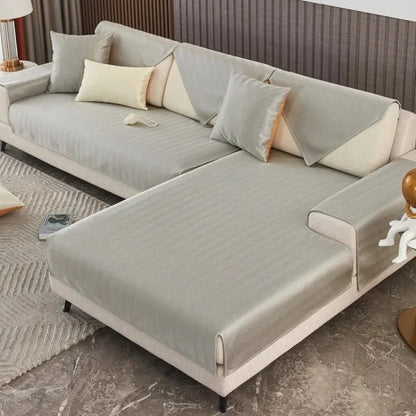 Light Grey Quilted Non-Slip Sofa Cover – view 2