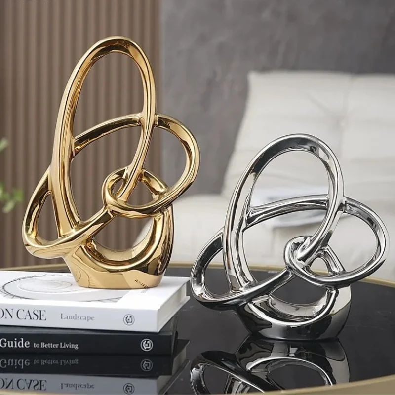 Metallic-Finish Ceramic Ring Sculpture – 2 Designs – view 2