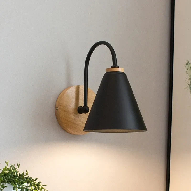 Minimalist Wood & Metal Wall Light – White or Black – view 2