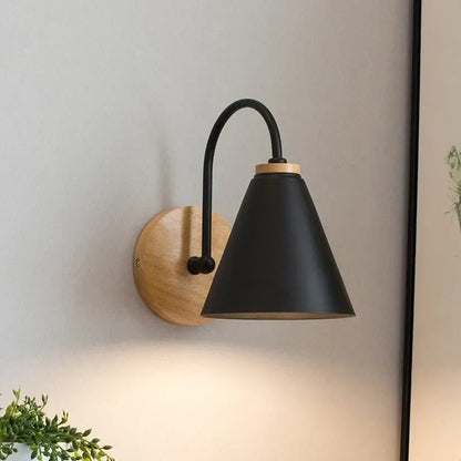 Minimalist Wood & Metal Wall Light – White or Black – view 2