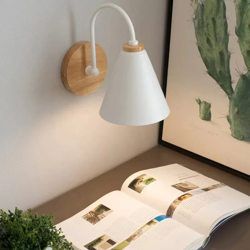 Minimalist Wood & Metal Wall Light – White or Black – view 4