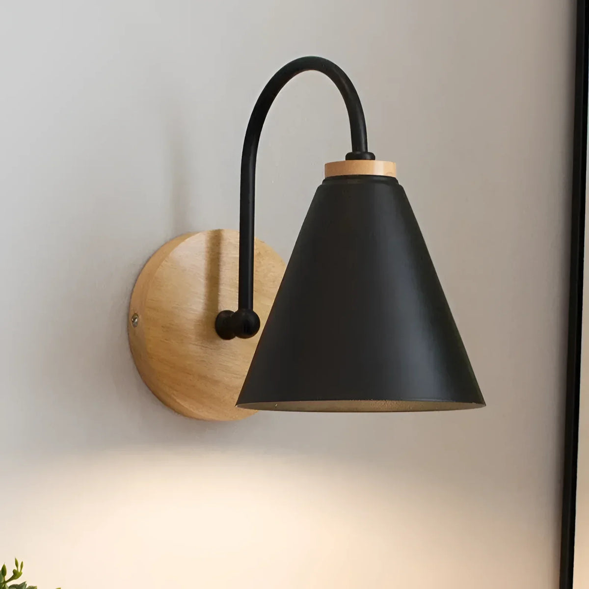 Minimalist Wood & Metal Wall Light – White or Black – view 6