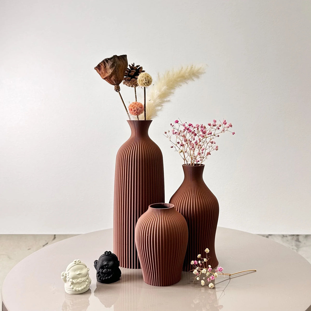 3-Piece Modern Decorative Vase Set – Black or Brown