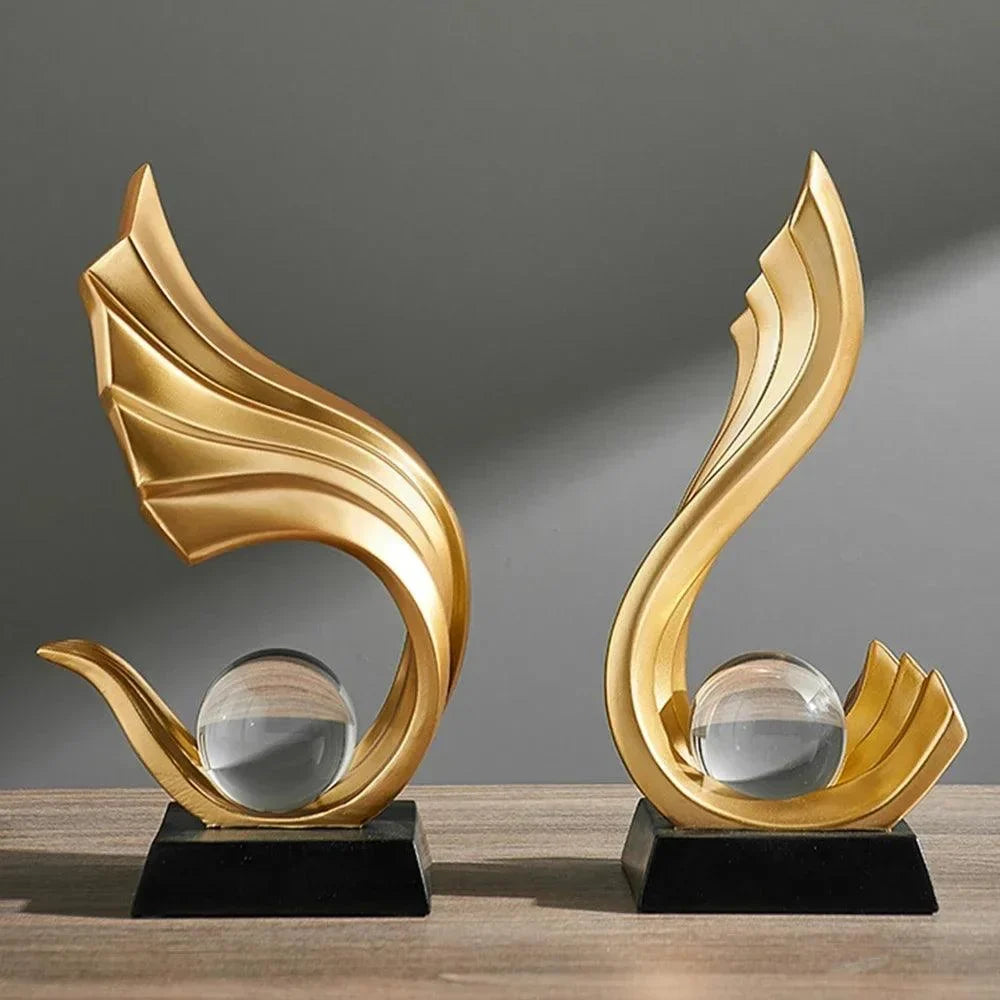 Modern Resin Sculpture with Crystal Sphere