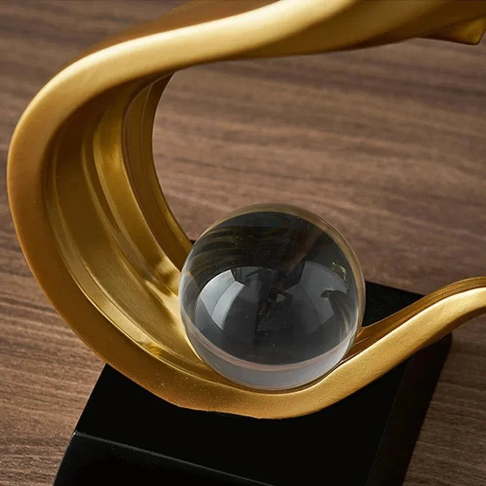 Modern Resin Sculpture with Crystal Sphere – view 3