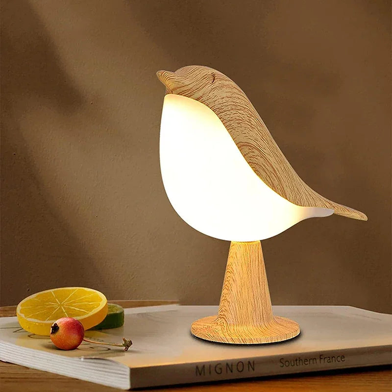 Natural Wood Bird Touch LED Table Lamp