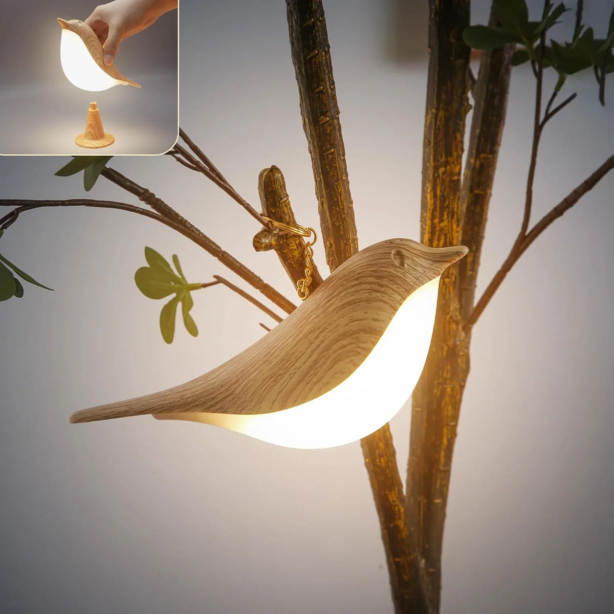 Natural Wood Bird Touch LED Table Lamp – view 3