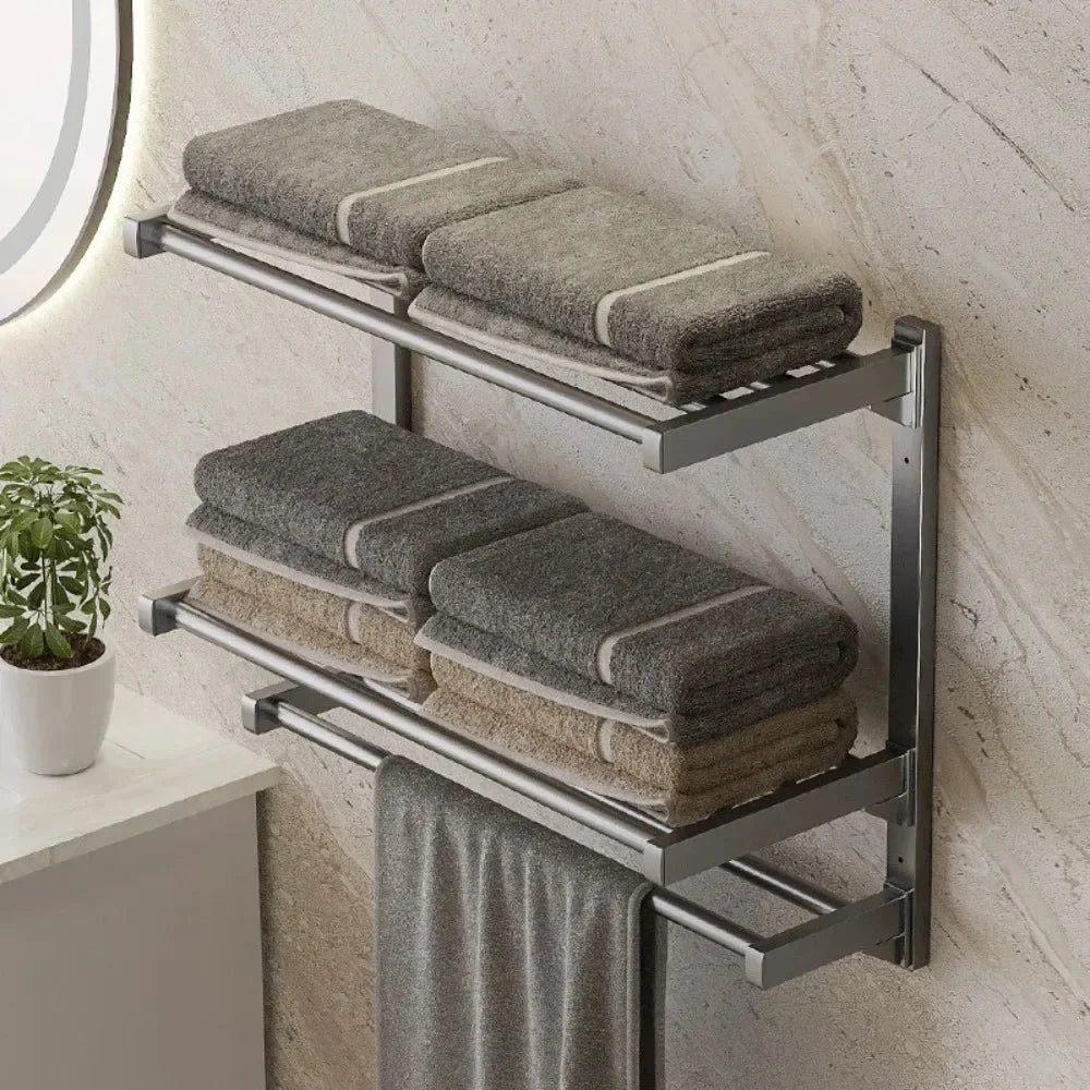 No-Drill Wall Towel Rack with Shelves