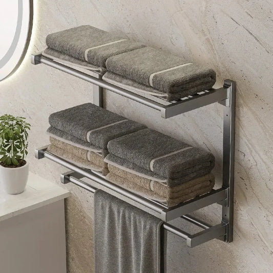 No-Drill Wall Towel Rack with Shelves