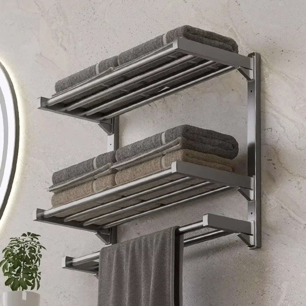 No-Drill Wall Towel Rack with Shelves – view 2
