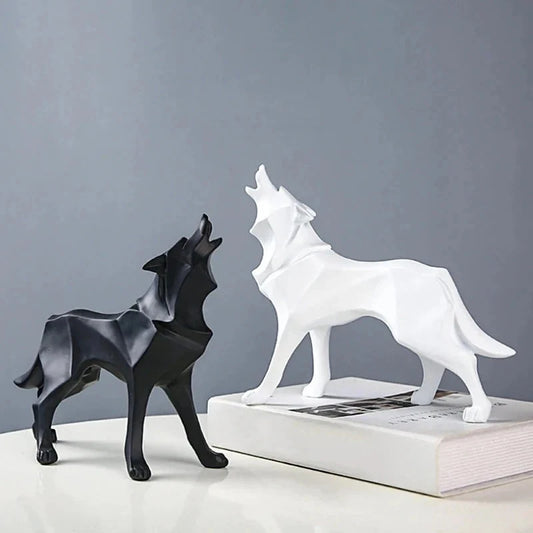 Nordic Geometric Wolf Resin Sculpture