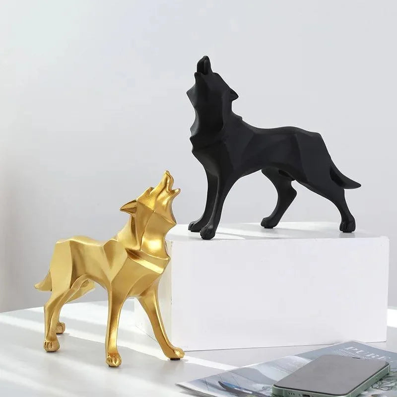 Nordic Geometric Wolf Resin Sculpture – view 2