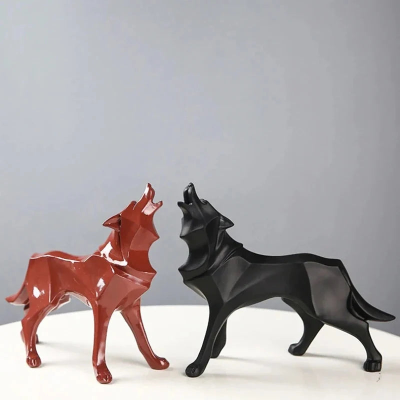 Nordic Geometric Wolf Resin Sculpture – view 3