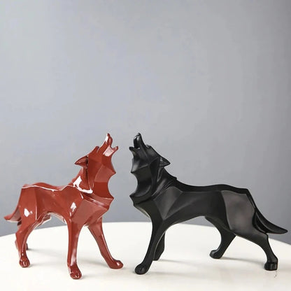 Nordic Geometric Wolf Resin Sculpture – view 3