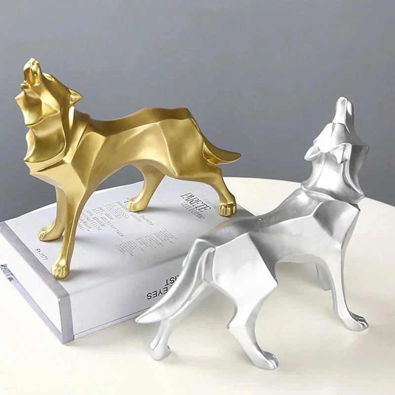 Nordic Geometric Wolf Resin Sculpture – view 4