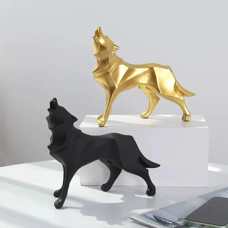 Nordic Geometric Wolf Resin Sculpture – view 5