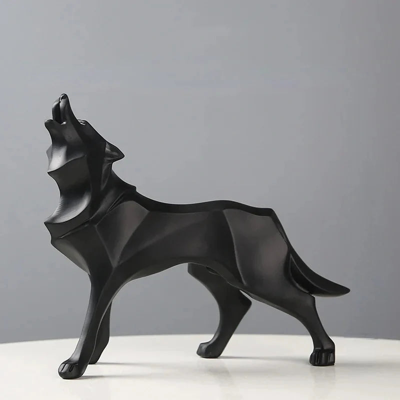 Nordic Geometric Wolf Resin Sculpture – view 6