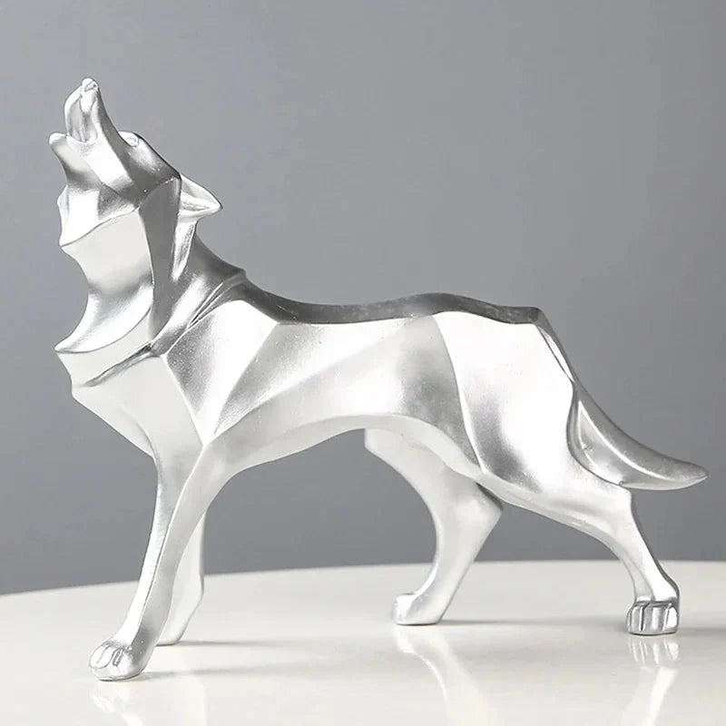 Nordic Geometric Wolf Resin Sculpture – view 8