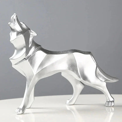 Nordic Geometric Wolf Resin Sculpture – view 8