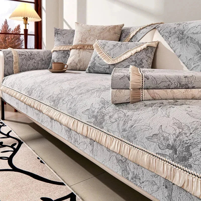 Nordic Grey Chenille Non-Slip Sofa Protector – Model A1