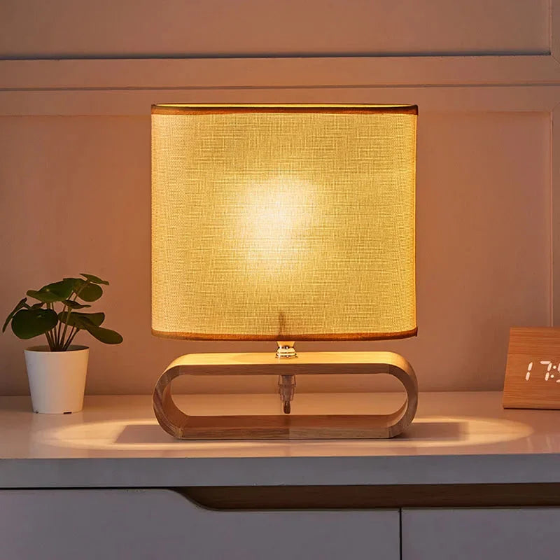 Nordic Wood Table Lamp with Fabric Shade – view 7
