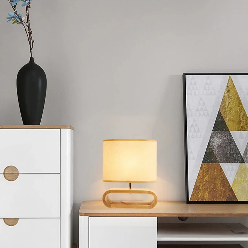 Nordic Wood Table Lamp with Fabric Shade – view 8