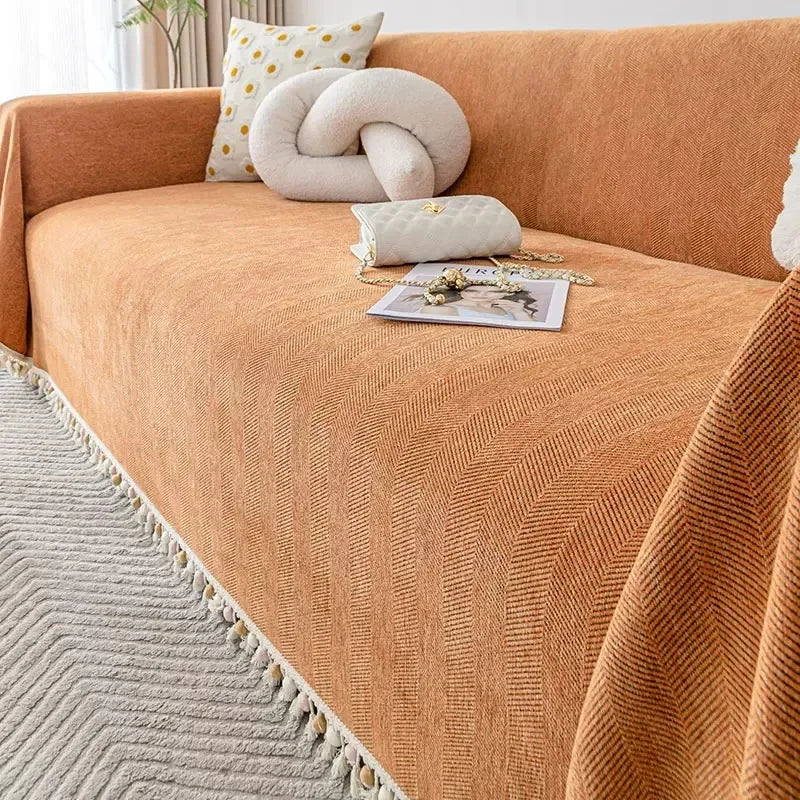 Orange Chevron Chenille Sofa Protector