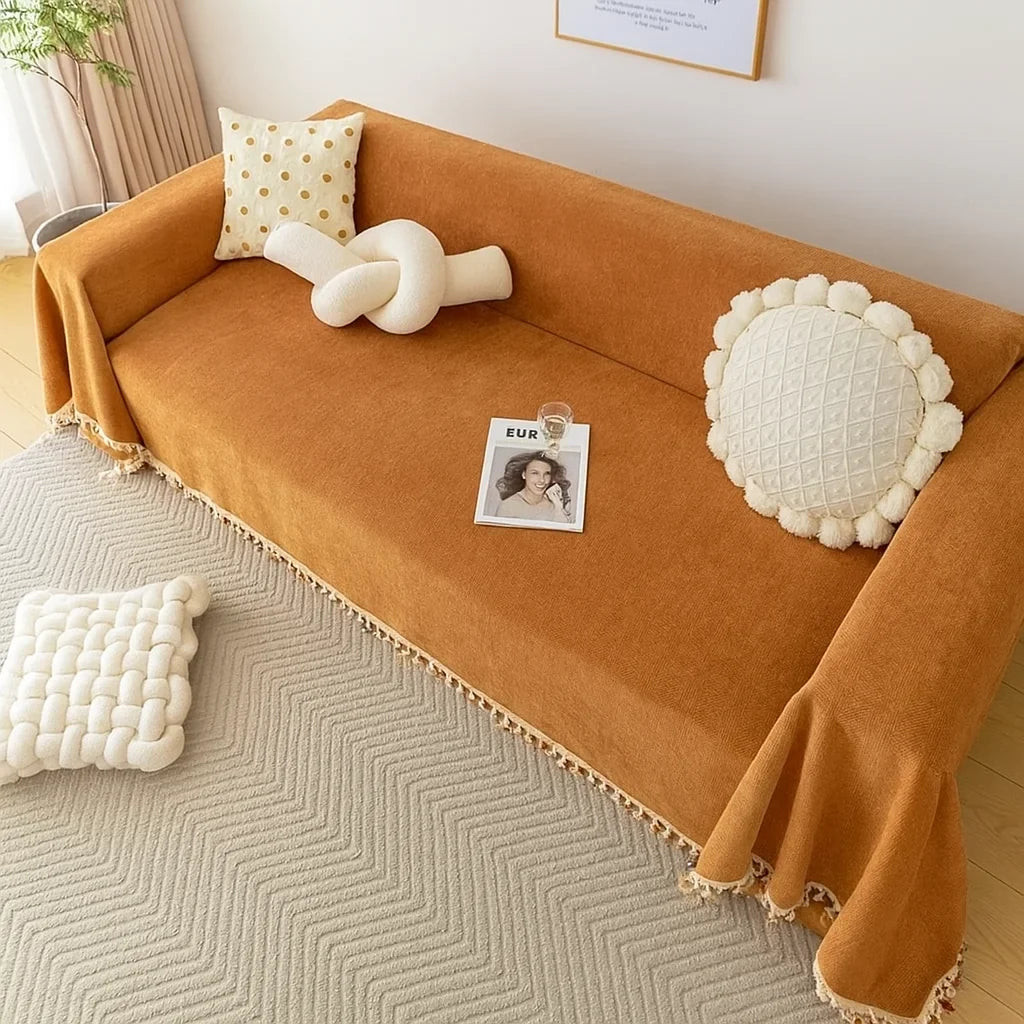 Orange Chevron Chenille Sofa Protector – view 2