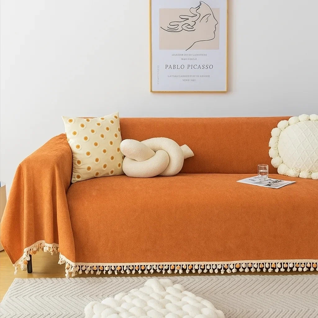 Orange Chevron Chenille Sofa Protector – view 7