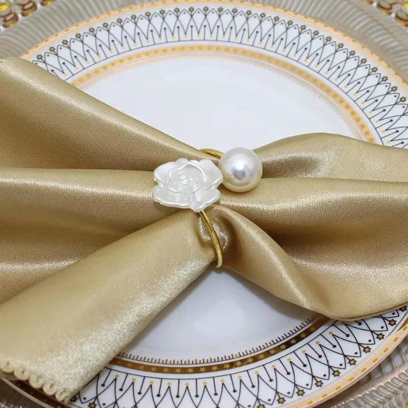 Pearl flower metal napkin rings