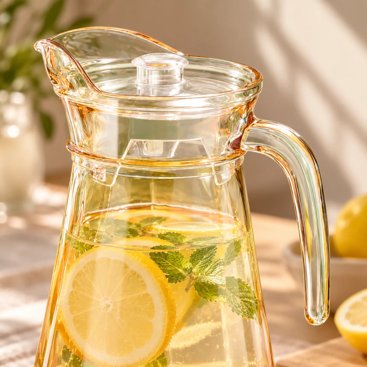 1.8L faceted glass pitcher with fitted lid - lid and spout detail