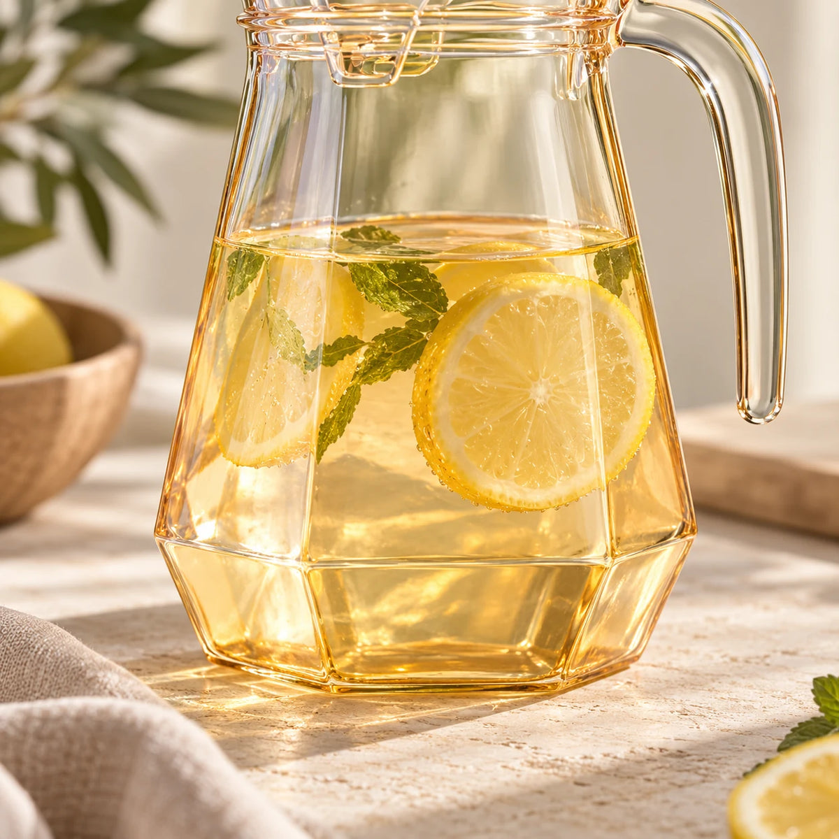 1.8L faceted glass pitcher with fitted lid - faceted glass detail