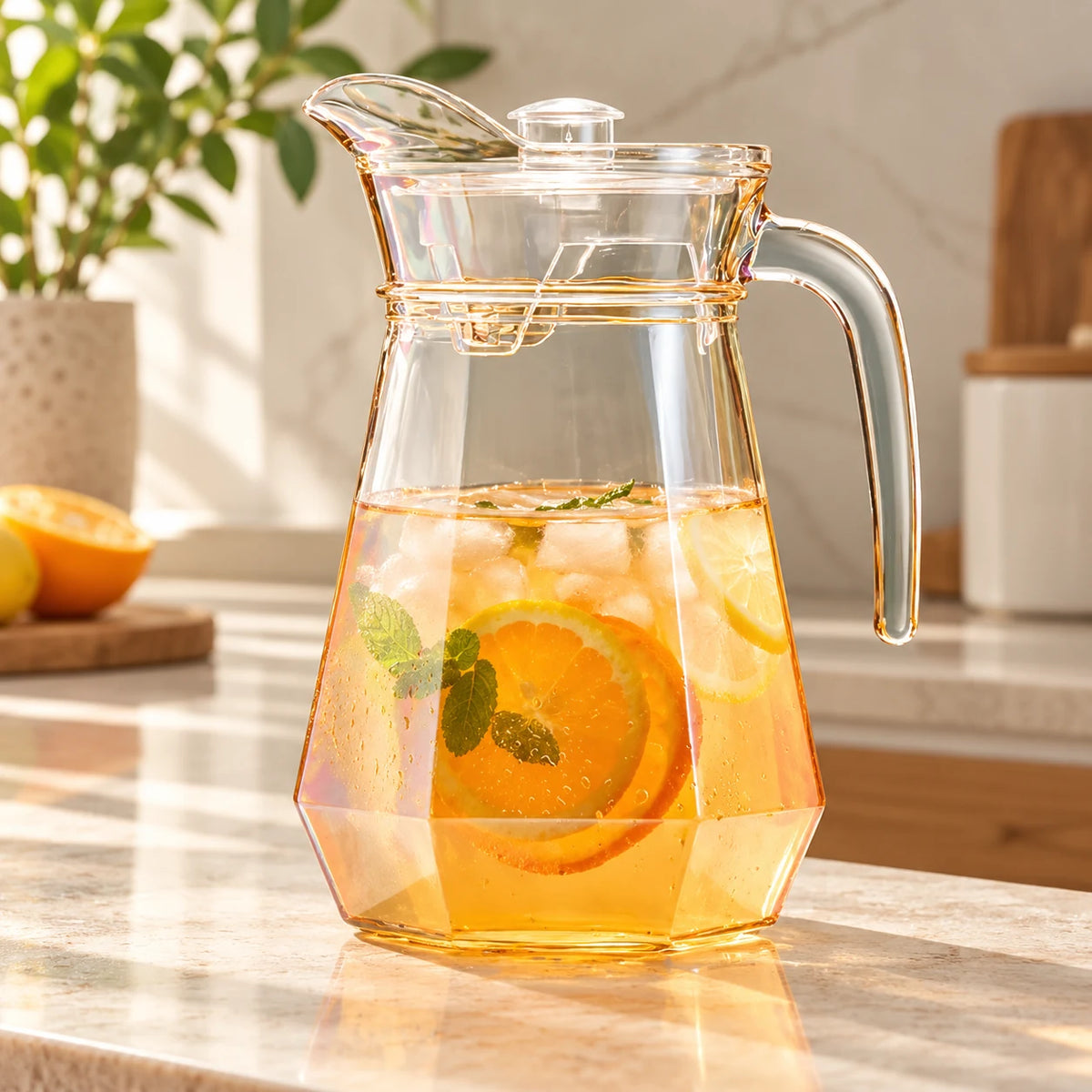 1.8L faceted glass pitcher with fitted lid - editorial view 7