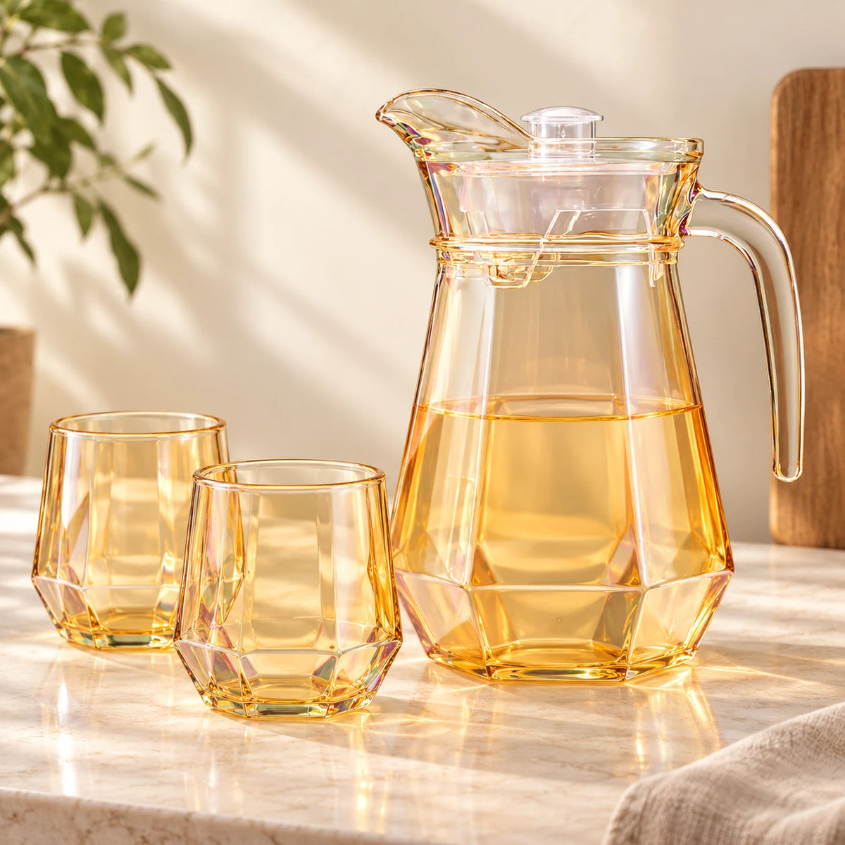 1.8L glass pitcher with two matching tumblers
