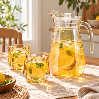 1.8L glass pitcher with two matching tumblers