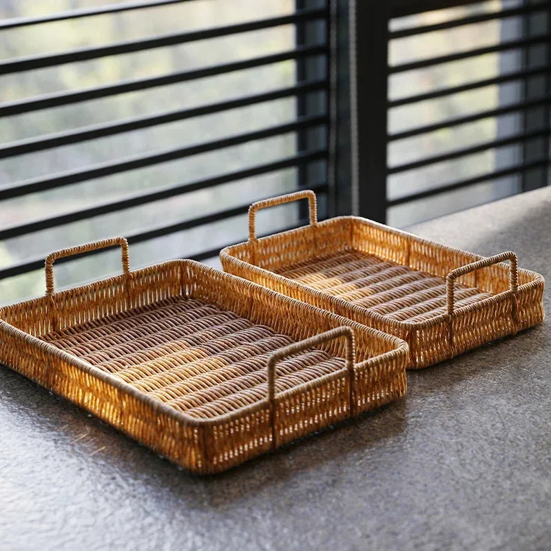 Rattan-Style Serving Tray with Handles – view 2
