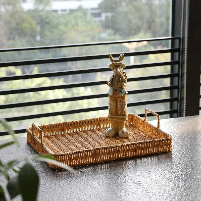 Rattan-Style Serving Tray with Handles – view 4