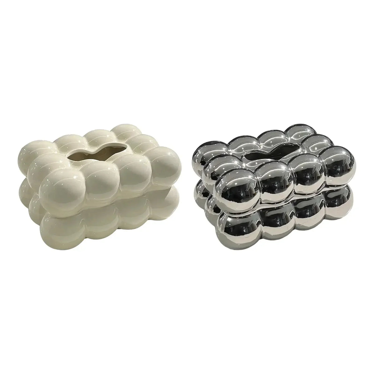 Rectangular Ceramic Tissue Box Cover – White or Silver – view 6
