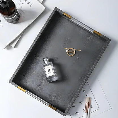 Rectangular Faux-Leather Decorative Tray