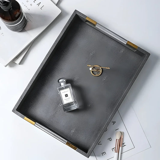 Rectangular Faux-Leather Decorative Tray