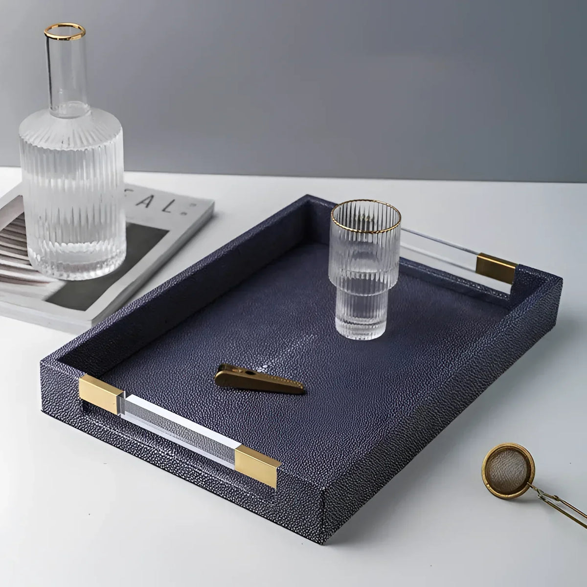 Rectangular Faux-Leather Decorative Tray – view 4